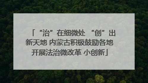 “治”在细微处 “创”出新天地 内蒙古积极鼓励各地开展法治微改革 小创新